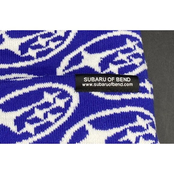 Subaru Of Bend Central Oregon Beanie Hat Blue White Spell Out - Picture 2 of 8